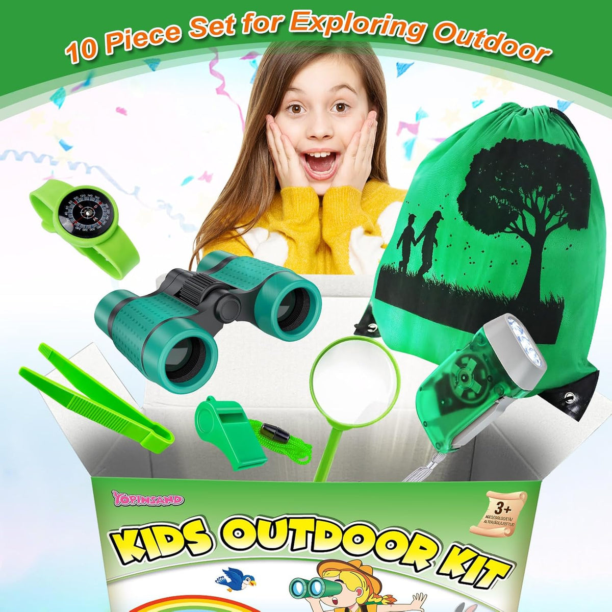 Kids Explorer Kit & Bug Catcher Kit, Camping Gear for Kids, Outdoor Exploration Set with Backpack & Binoculars, Ideal Outdoor Adventure Toys for Boys Girls 3-12
