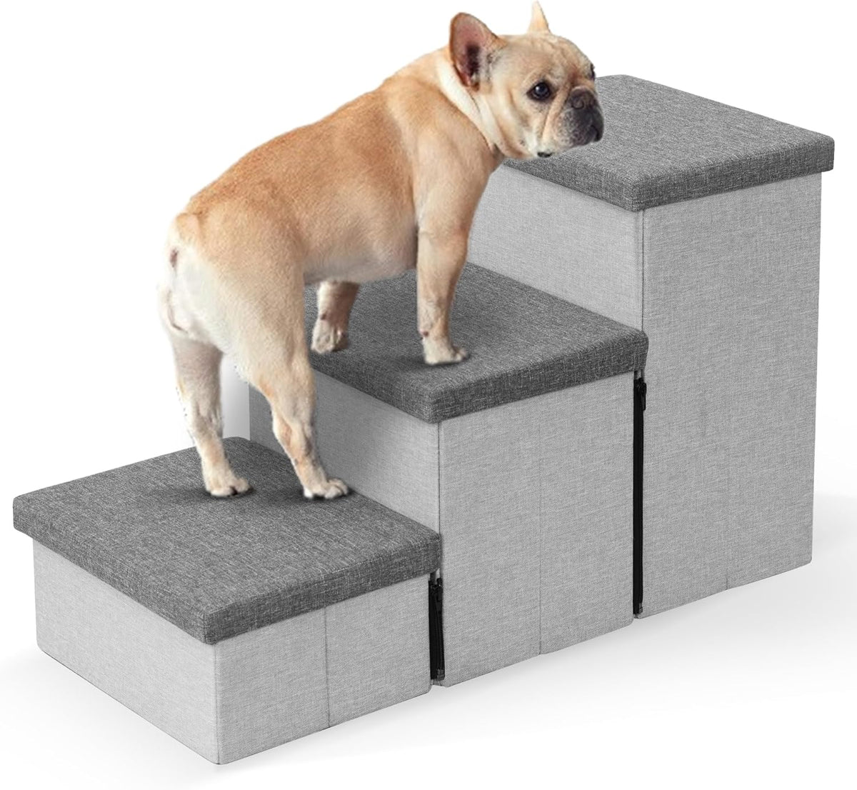 Heeyoo Dog Stairs with Storage, Foldable Dog Steps for Small Dogs, 3 Tiers Non-Slip Pet Stairs for High Beds Or Couch and Sofa, Hold up to 200 lbs Pet Cat