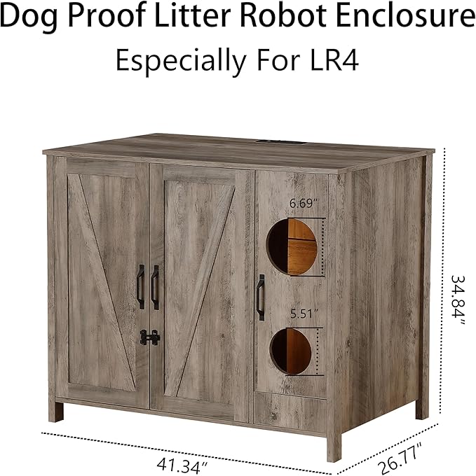 Cat Litter Robot Enclosure, Automatic Litter Box Enclosure for Litter Robot 3/4,Cat-Exclusive entrace for Dog Proof and Fun,Charging Station for cat Litter Cabinet,Litter Collector and Lock,Grey