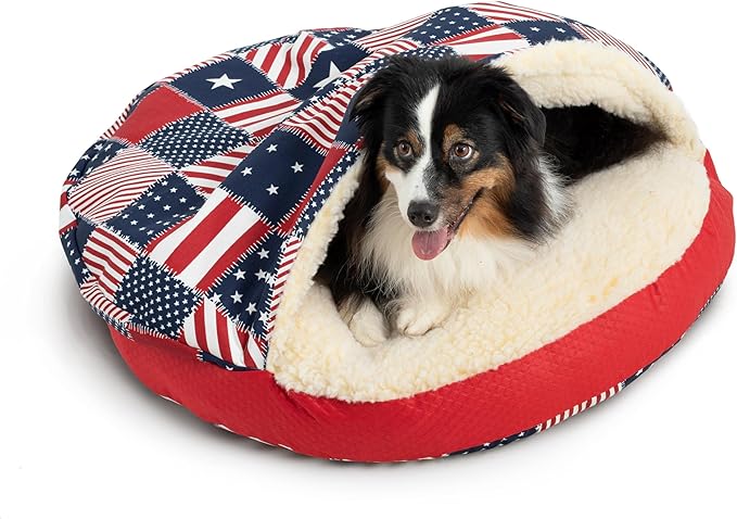 Snoozer Luxury Cozy Cave Pet Bed, Wag Collection, Large - Starpatch Red Diamond