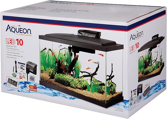Aqueon Aquarium Fish Tank Starter Kit with LED Lighting 10 Gallon Fish Tank