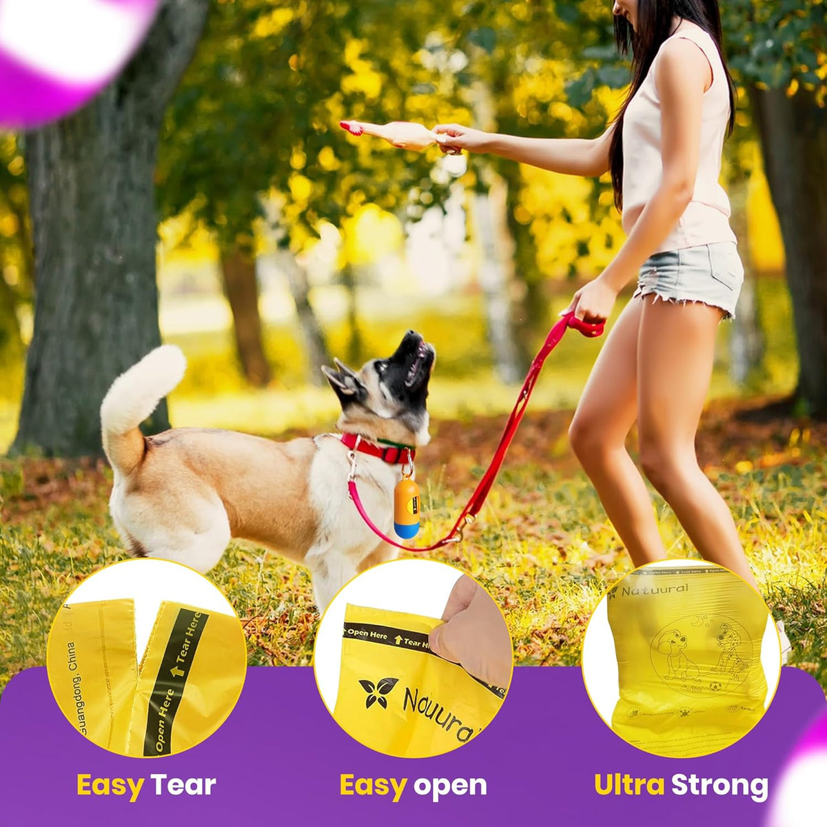Dog Poop Bags-150 Counts with Holder (10 Rolls), Biodegradable Poop Bags, Eco-friendly and Easy to Open, Thick Dog Waste Bags (Yellow)