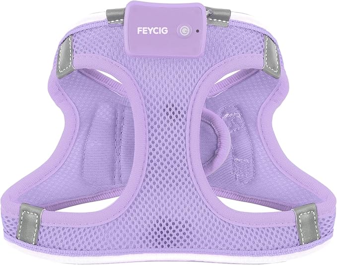 Light Up Dog Harness,Rechargeable LED Dog Harness for Small Medium Large Dogs,Reflective Lighted Safety Vest for Night Walking & Camping,Lightweight & Adjustable,Lavender Purple,L