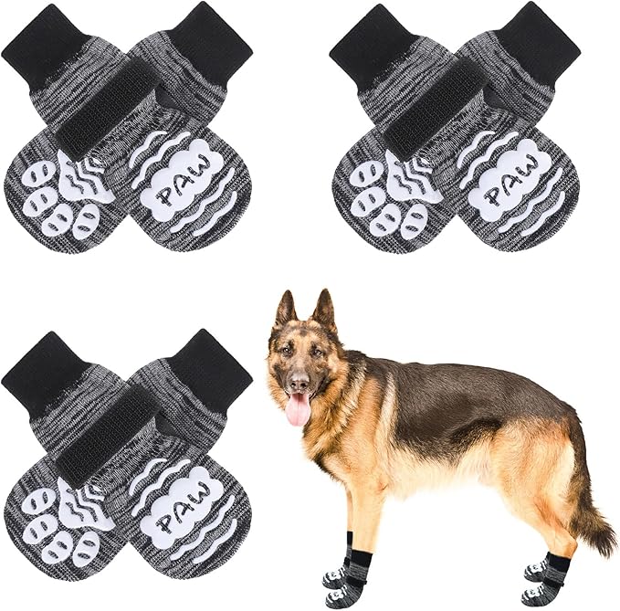 BEAUTYZOO Anti Slip Dog Socks for Small Medium Large Dogs,Paw Protector with Grips for Hardwood Floor Hot/Cold Pavement,Traction Control 3 Pairs AntiTwist Dog Shoes to Prevent Licking for Senior Dog