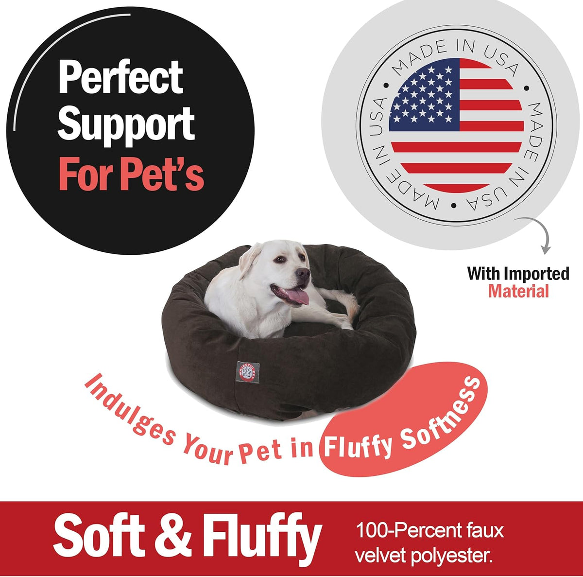 Majestic Pet 40 Inch Micro Velvet Calming Dog Bed Washable 40x29x9 (inch) – Cozy Soft Round Donut Dog Bed with Spine for Head Support - Pet Bed Large – Storm (2025)