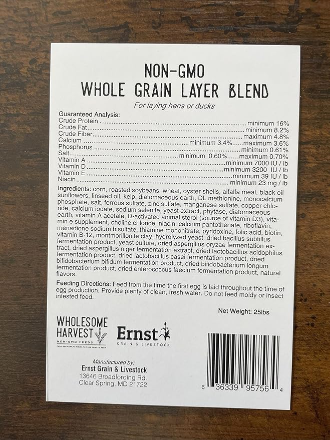 Homestead Harvest Non-GMO Whole Grain Layer Blend 16% for Laying Hens or Ducks 25lb