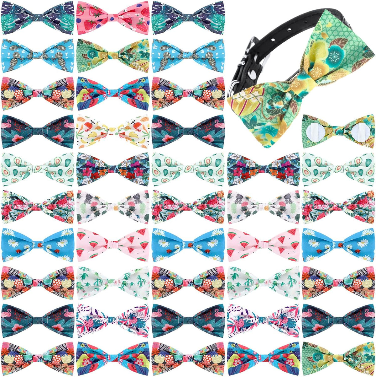 Weewooday 16 Pcs Dog Bow Ties Slide Pet Collar Bows Summer Hawaiian Styles Large Dog Collar Attachment Bowtie with Rubber Bands Male Pet for Spring Summer Grooming Independence Day(Fresh Style)