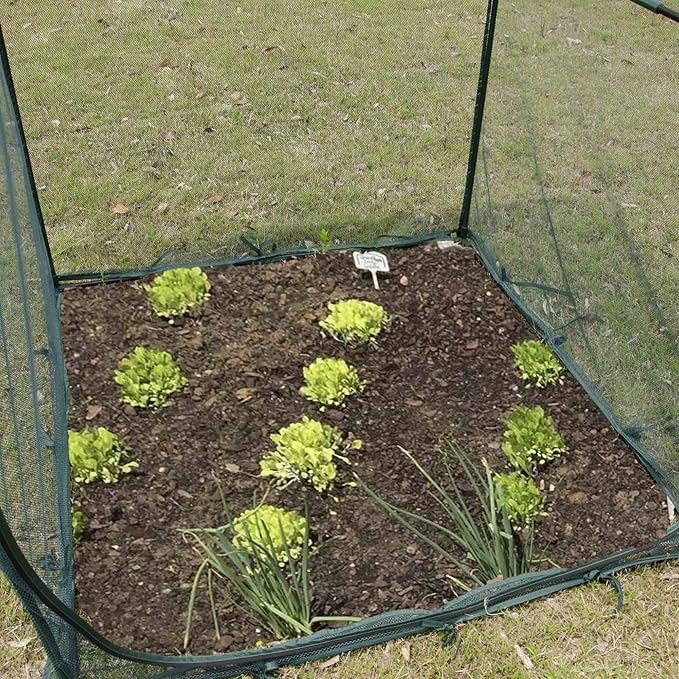 Portable 4'x4' Large 6FT Tall Plant Netting Cover Crop Cages Pest Guard Cover for Vegetables and Fruits Plant Durable Gardening Net with 4 Stakes