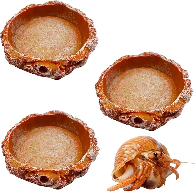 3 Pack Small Reptile Food and Water Bowls, Reptile Feeding Terrarium Bowls for Bearded Dragon Lizard Frog Gecko Tortoise Hermit Crab Snail (Orange B)