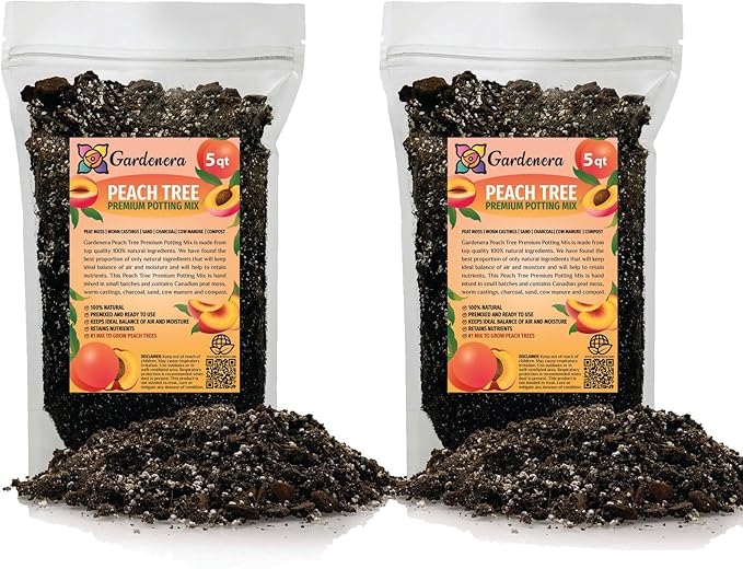 Gardenera Premium Peach Potting Soil Mix - Optimal Nutrient-Rich Blend for Thriving and Juicy Peaches - 10 Quart