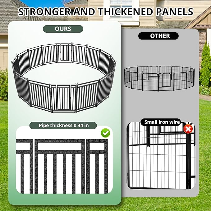 Dog Fence Outdoor Indoor, 40" Inch Height 32 Panels Dog Playpen for Large/Medium/Small Dogs Metal Dog Pen for Yard Camping and RV | Black-Silver