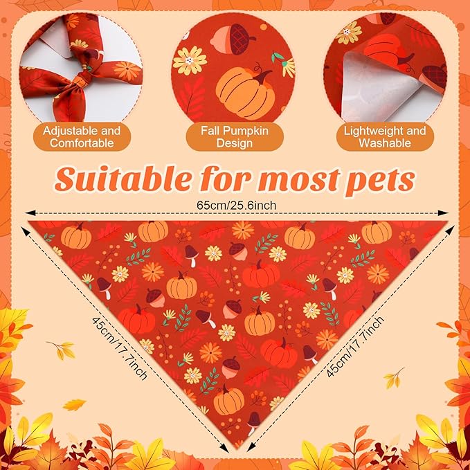 Chunful 100 Pieces Fall Dog Bandanas Bulk Autumn Pet Bandanas with Pumpkin Patterns Triangle Scarf Bib Kerchief Set for Small Large Dog Thanksgiving Costume Accessories (25.6 x 17.7 x 17.7)