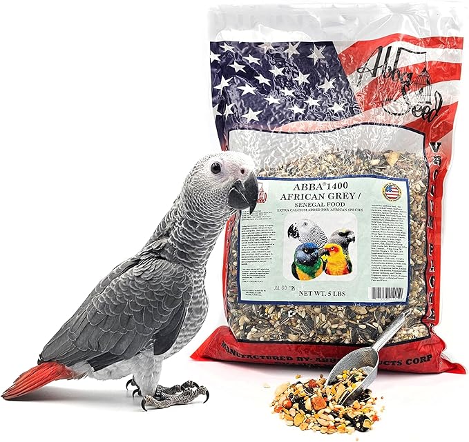 ABBA 1400 Premium Bird Food for African Grey, Conure, and Senegal Parrot, Bird Seed Blend with Whole Eggs, Fruits and Nuts - Packed with Protein, Vitamins & Minerals, 5 lbs