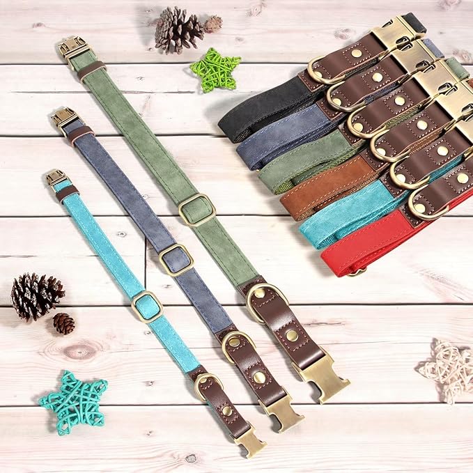Didog Soft PU Leather Dog Collar for Large Dogs,Classic Adjustable Dog Collars with Quick Release Metal Buckle,Easy Clean and Comfortable with Nylon Lining,Reddish Brown,L Neck 16-23"