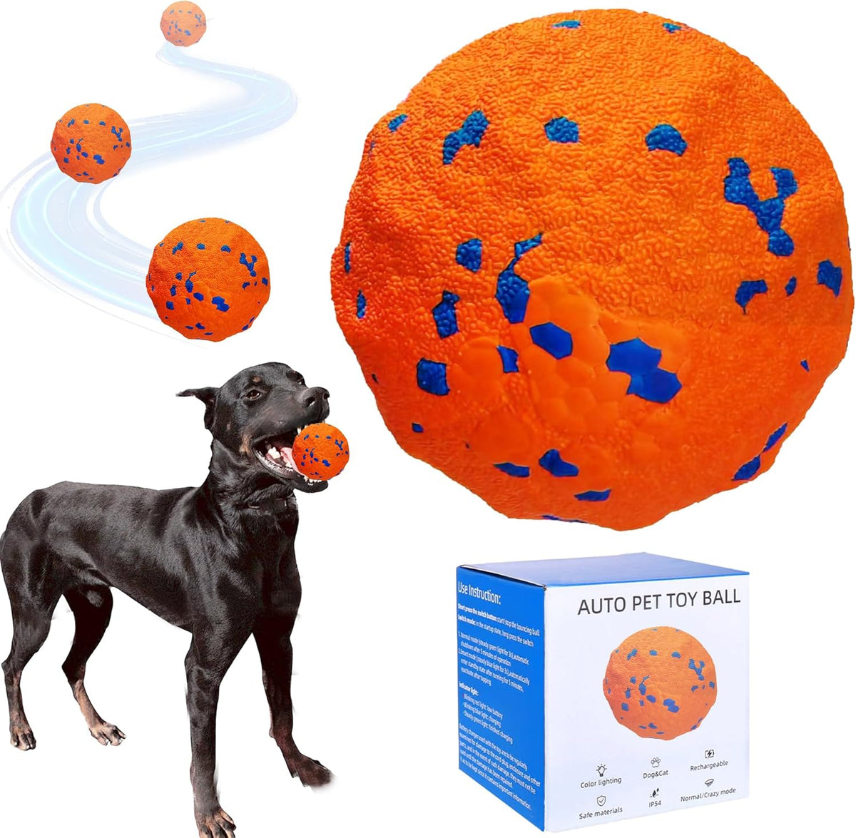 Interactive Dog Toys Dog Balls Activated Automatic Rolling Ball for Puppy Small Medium Dogs Smart Jumping Automatic Moving Bouncing and Rotating Ball Vibrating Keep Them Busy (bigball Orange)
