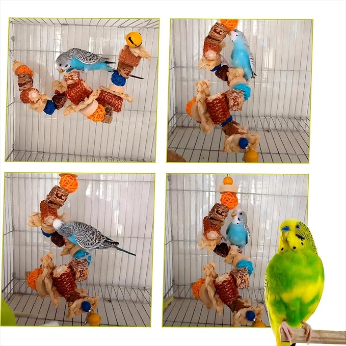 Natural Bird Rope Perches, Parakeet Swing Chew Toy, Birdcage Hanging Toy for Conure Cockatiel Budgies Lovebird Parrot