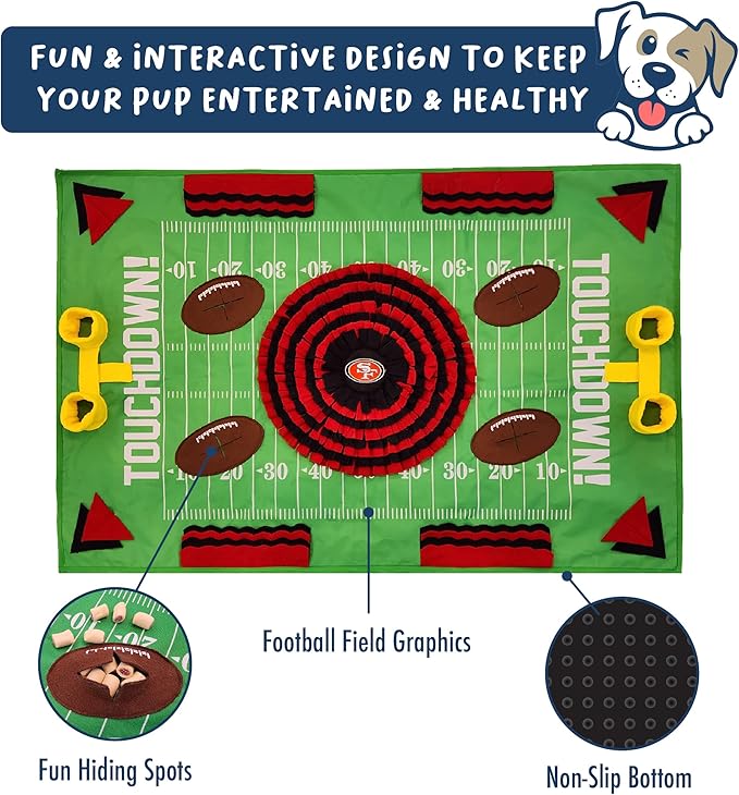 NFL San Francisco 49ers Dog Snuffle Mat – Interactive Pet Slow Feeder, Football Field Design Food Puzzle Toy for Dogs & Cats, Foraging Activity Mat for Smarter Feeding
