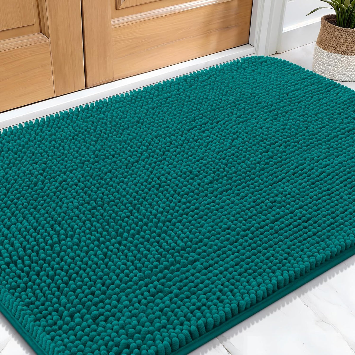 OLANLY Dog Door Mat for Muddy Paws 30x20, Absorbs Moisture and Dirt, Absorbent Non-Slip Washable Doormat, Quick Dry Chenille Mud Mat for Dogs, Entry Indoor Entryway Carpet for Inside Floor, Lake Blue