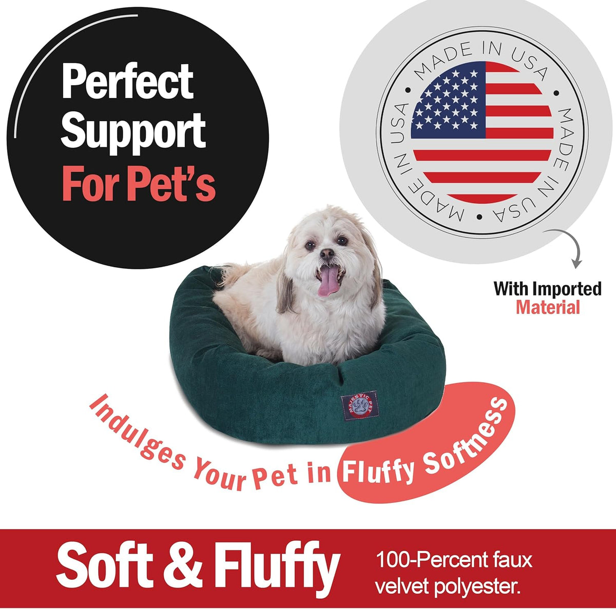 Majestic Pet 24 Inch Micro Velvet Calming Dog Bed Washable – Cozy Soft Round Dog Bed with Spine for Head Support - Fluffy Donut Dog Bed 24x19x7 (inch) – Round Pet Bed Small – Marine