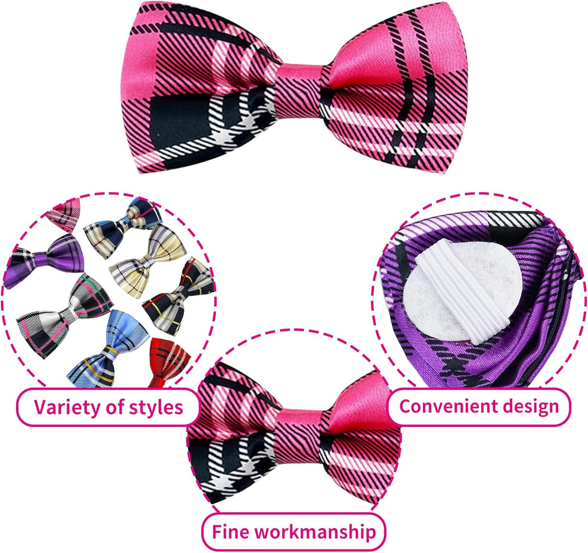 PET SHOW 8pcs Plaid Small Dogs Collar Bow Ties Puppies Cats Collar Charms Accessories Slides Attachment Bowties for Birthday Wedding Parties Assorted