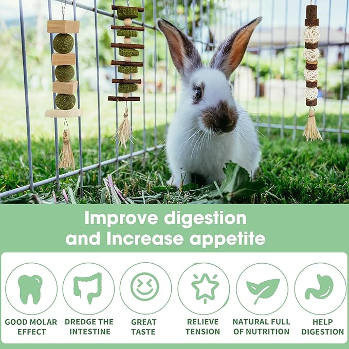 WDEFUN 3 PCS Bunny Chew Toys, Natural Hanging Rabbit Chew Toy Treats for Guinea Pigs Hamsters Gerbils Chinchilla and Other Small Pets for Teeth Grinding