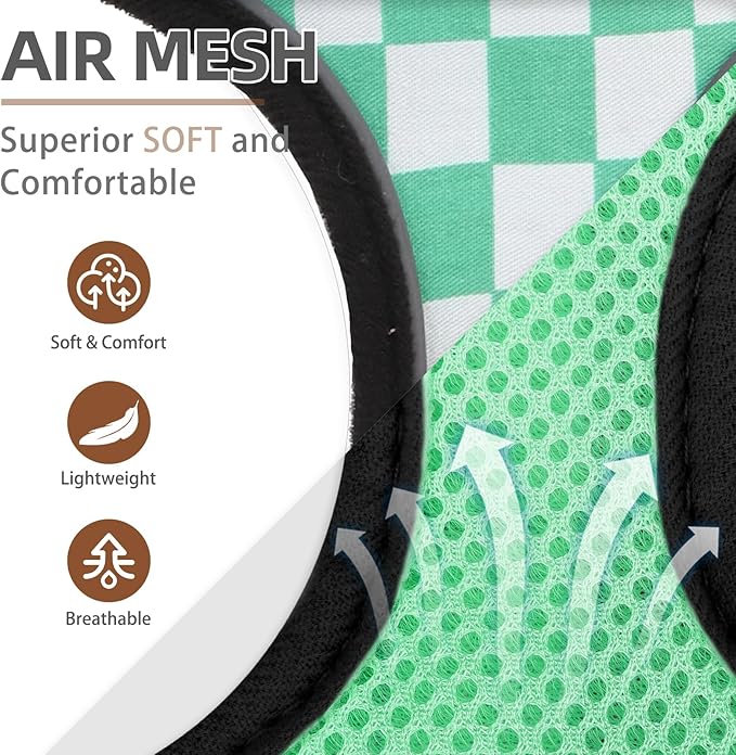 PUPTECK Soft Mesh Dog Harness and Leash Set Pet Puppy Cat Comfort Padded Vest No Pull Harnesses, Checkered Green&White, L