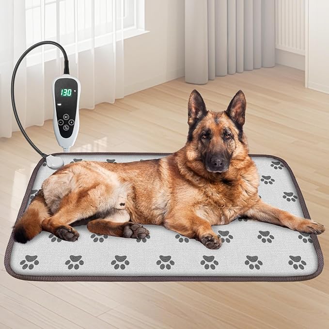 Large Dog Heating Pad 34x21in with Smart Thermostat Switch and Power Line Protection Tube,Obtained MET and UL Dual Certification,Waterproof Pet Heating pad, Suitable for Dogs of All Ages