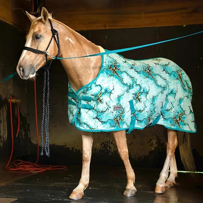 Jeffers Expression Standard Neck Fleece Cooler for Horses, 81"- Equine Towel Blanket, Moisture Absorbent, Light Weight, Best for Drying, Exercise, Bathing, Adjustable Belly Bands - Bisbee Blue