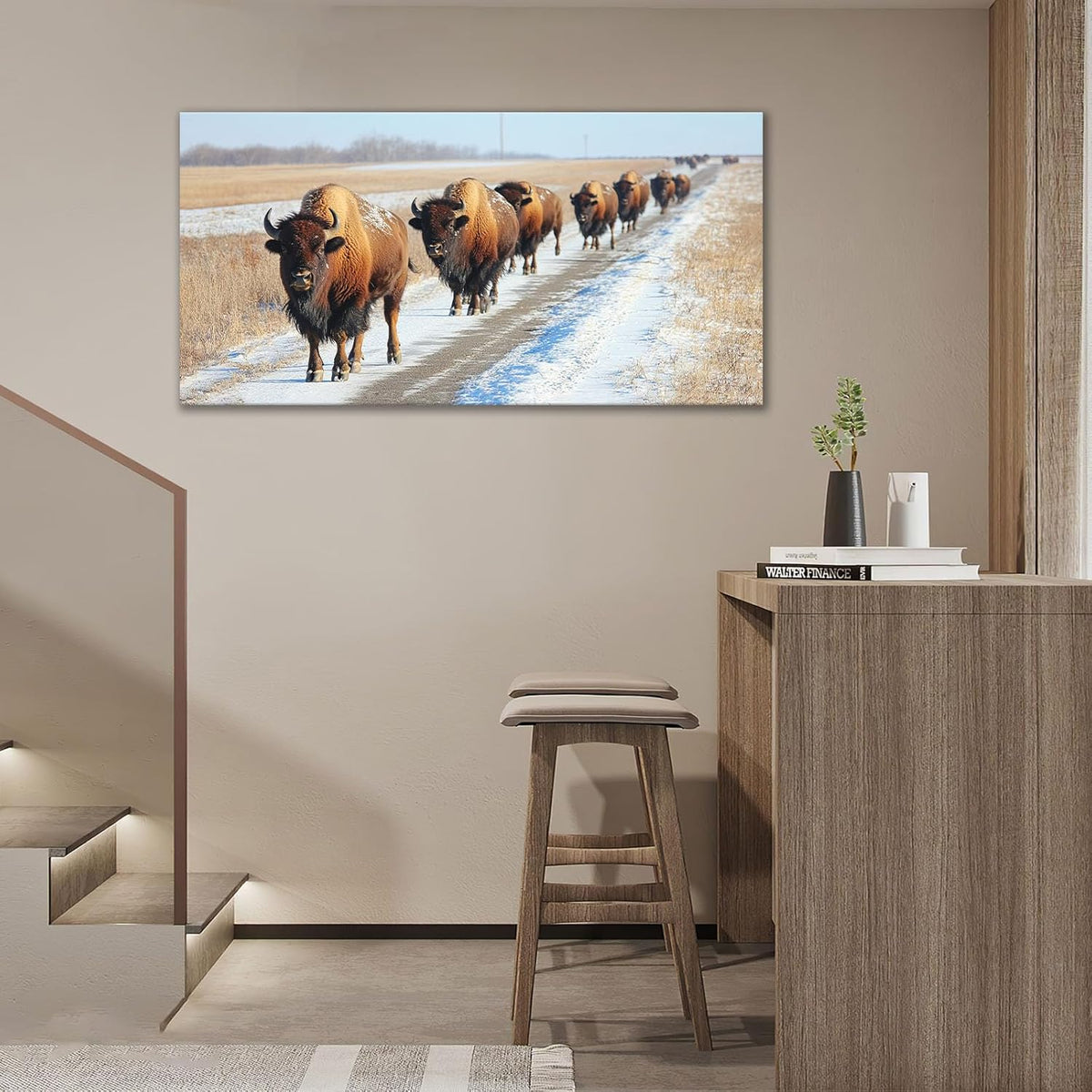 Quorin American Bison Large Wall Art Rural Country Landscape Pictures Wild Animal Wall Decor Nature Canvas Print Painting Artwork for Bathroom Living Room Bedroom 30"x60"
