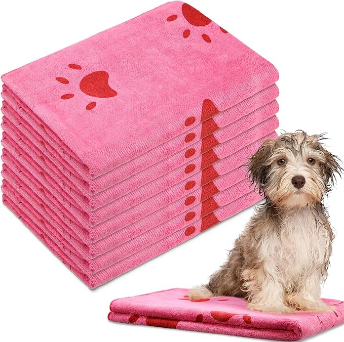 Chumia 8 Pcs 55 x 28 Inches Dog Towels Absorbent Microfiber Bath Drying Towels for Small Medium Large Pets Cat Puppy Shower Cleaning Accessories(Pink)