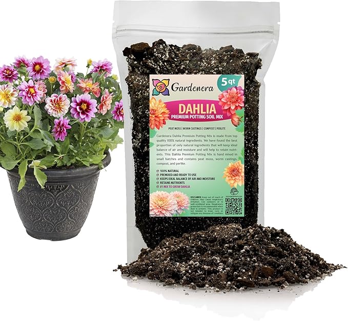 Gardenera Premium Dahlia Potting Soil Mix - Ideal for Growing Vibrant and Healthy Dahlias - 5 Quart