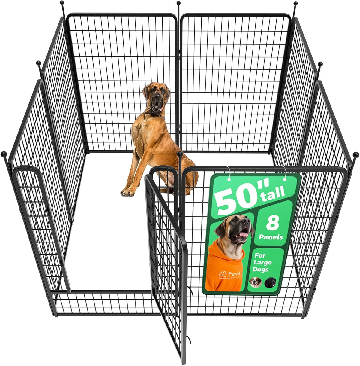 FXW Rollick Unleashed Dog Playpen for Indoor, Yard, RV Camping, 50 inch 8 Panels for Large Dogs, Black│Patented
