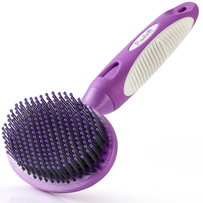 Round Bristle Pet Brush for Dogs and Cats - Soft Dog Brush for Grooming Short or Long Hair - Gentle Tool for Sensitive Skin Removes Dander, Dirt, and Detangles (Purple)