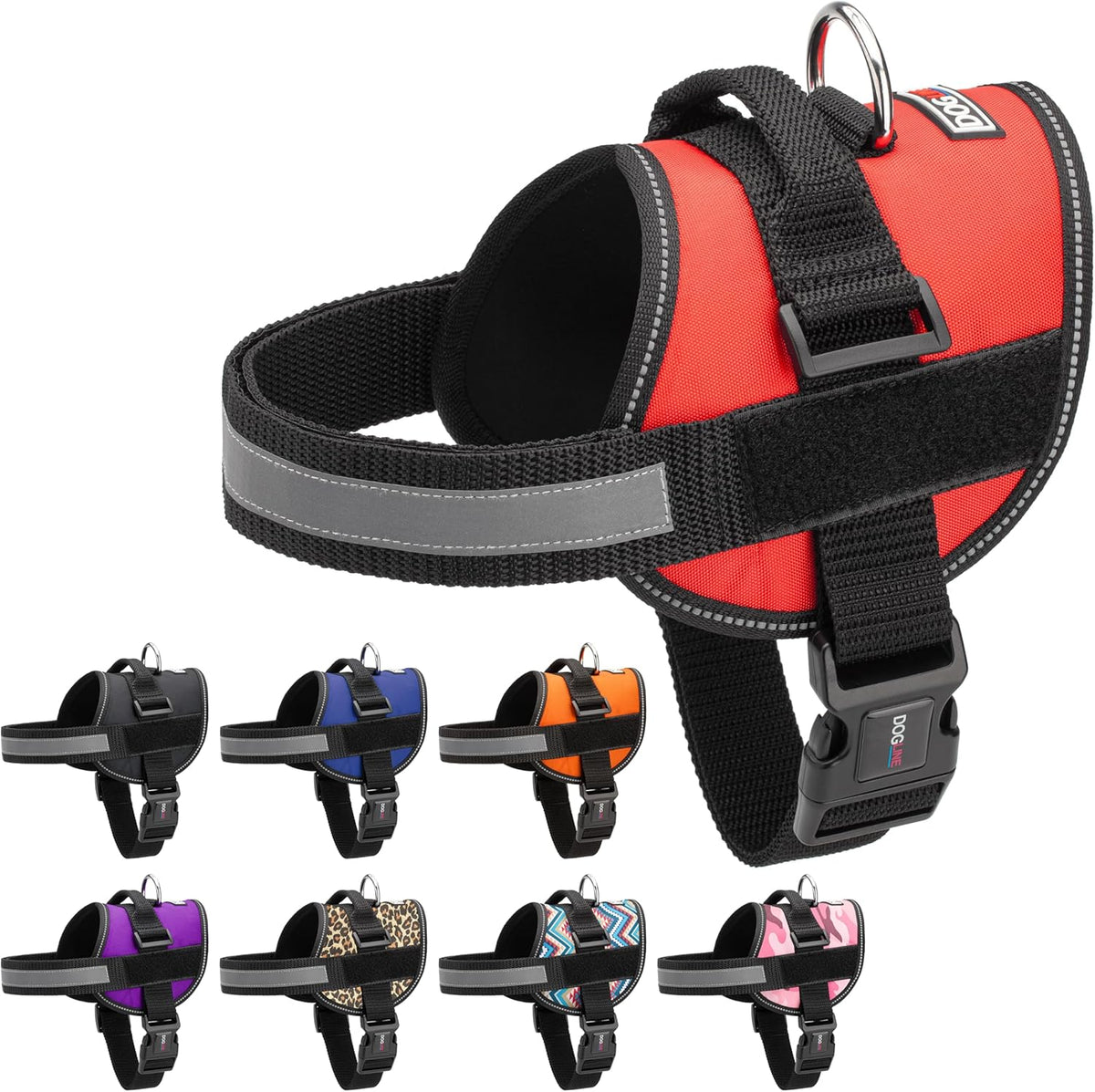Dogline Dog Harness, Reflective No-Pull Adjustable Vest with Handle for Walking, Training, Service Breathable No - Choke Harness for Small, Medium or Large Dogs Room for Patches Girth 15 to 18 in Red