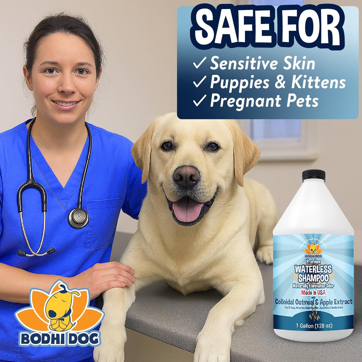 Bodhi Dog Waterless Shampoo - Natural Dry Shampoo for Dogs & Cats - Neutralizes Pet Odor - No Rinse Required - Made of Natural Extracts - Safe for Sensitive Skin - Oatmeal & Apple (1 Gallon)