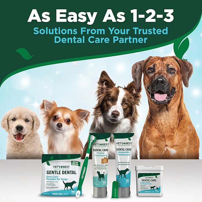 Vet's Best Finger Dental Wipes for Dogs and Cats – Oral Care Wipes for Teeth Cleaning, Fresh Breath, and Tartar Control – Gentle Finger Pads for Pet Dental Hygiene and Plaque Removal – 50 Count