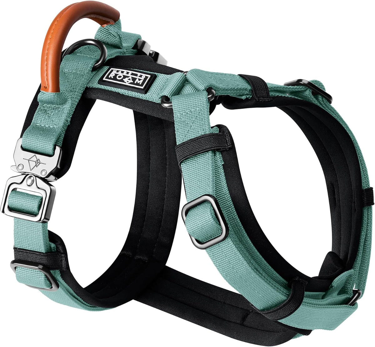 MADE TO ROAM Premium Explorer Harness - Y-Shaped Dog Harness with Adjustable Durable Nylon, Soft Padding, Metal Buckles and Leather Handle for Small, Medium, Large Dogs (Florida Seaside, Size 4)