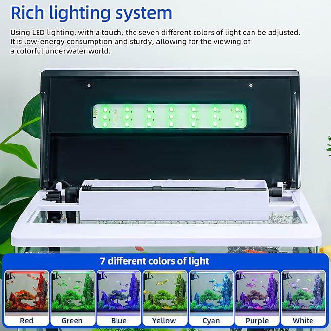 8 Gallon High-Transparency Fish Tanks, Betta and Goldfish Tanks with Filter, Light, Seven-Color LED, Integrated Oxygenation, Filtration, and Circulation, and Aquarium Starter Kits
