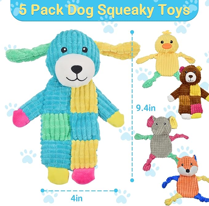 5Pcs Squeaky Dog Toys, Large Crinkle Dog Toys for Large Medium and Small Dogs, Puppy Toys to Keep Them Busy Great Value Dog Toy Bundle