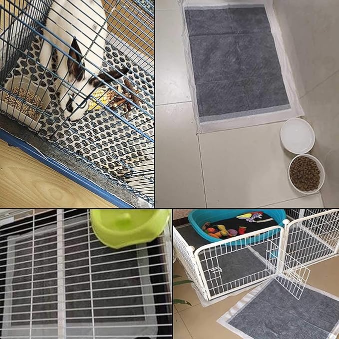 kathson Rabbit Pee Pads Disposable Cage Liners 40PCS All Absorb Black Carbon Odor Control Bunny Training Accessories with Quick-Dry Surface for Puppy Guinea Pig Kitten Hedgehog Small Animals