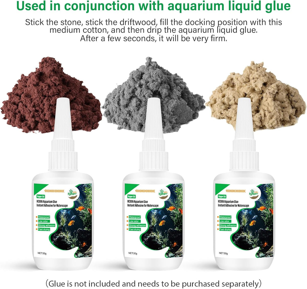 Cotton Wool for Aquascape - Gap Filler Cotton for Rocks & Wood | Aquarium Safe Bonding Material | Secure Adhesive Helper(Gray (Seiryu Stone Color))