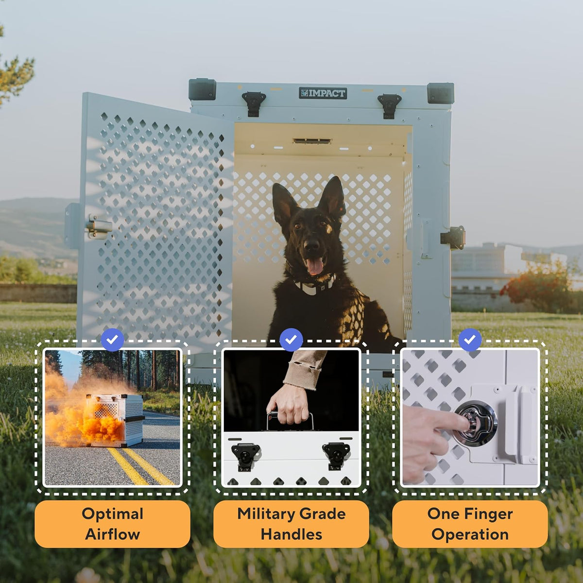 Impact Collapsible Dog Crate - Foldable Hard Crate for Extra Large Dogs - Heavy Duty Travel Kennel with Powder-Coated Aluminum - Quick Setup for Indoor & Outdoor (Black, 40"+ (40.5" L x 27.5”W x 34" H