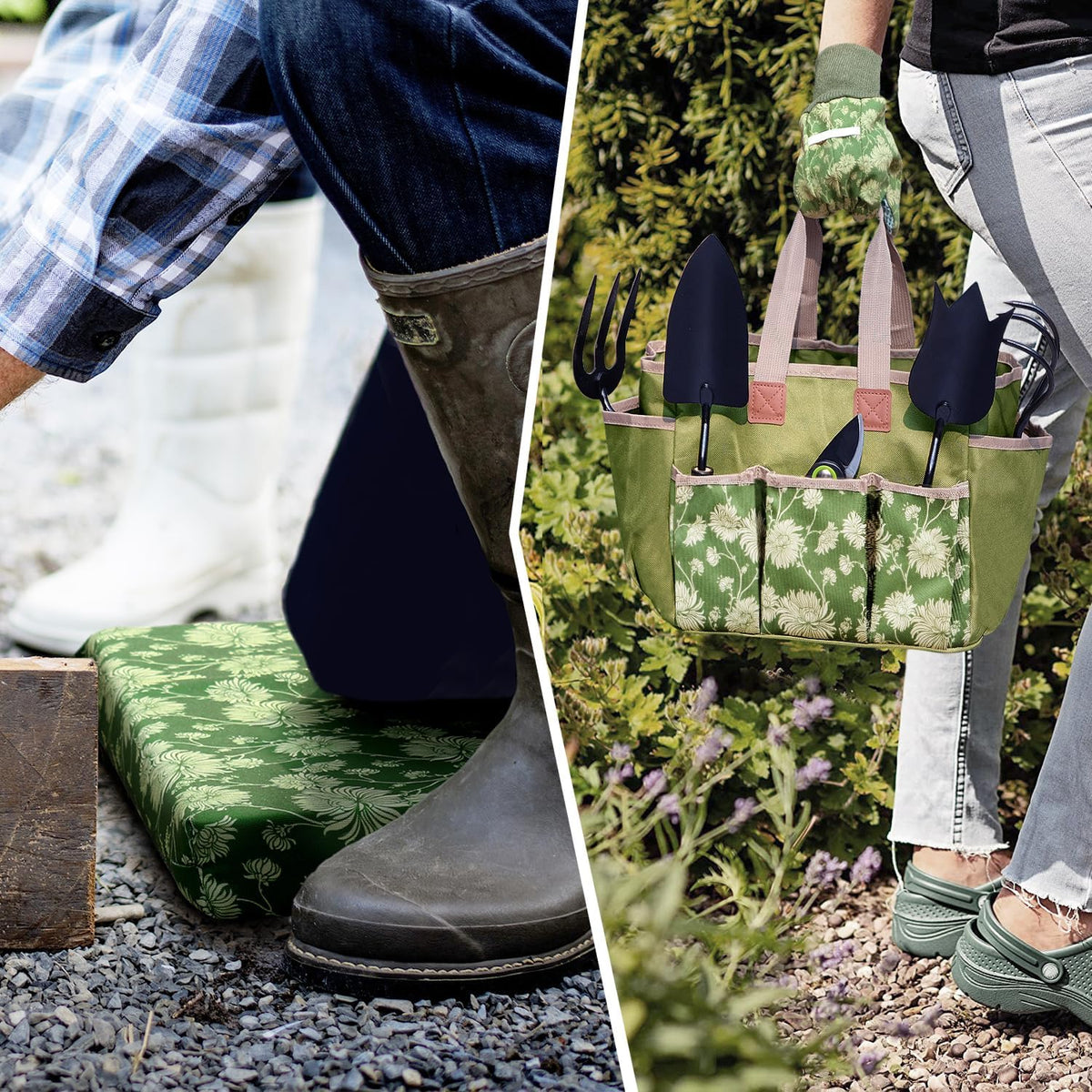 Colwelt Garden Tools Set, 8 Piece, Heavy Duty Gardening Tools with Wooden Handle, Including Garden Tote, Kneeling Pad, Gloves, Pruner, Trowel, Tulip Trowel, Cultivator - Gardening Gifts for Women Men