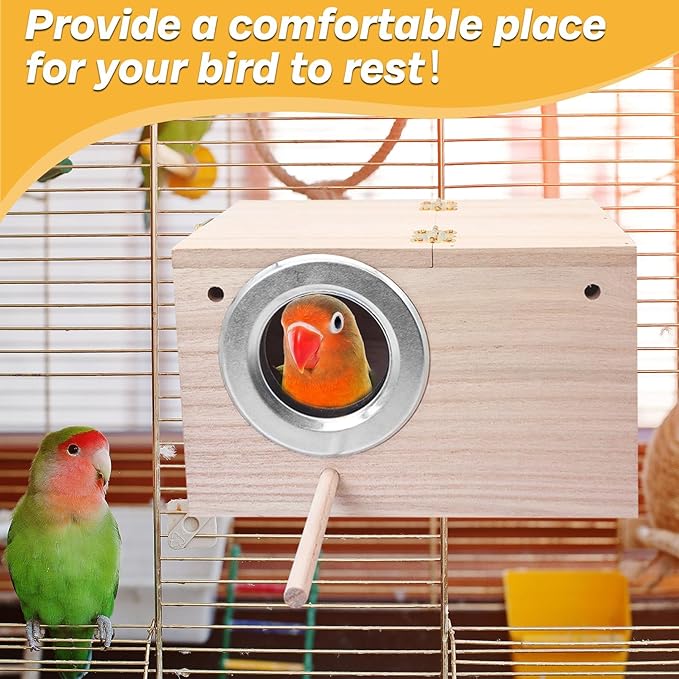 PINVNBY Parakeet Nesting Box Bird House for Cage Wood Mating Box Bird Breeding Box for Lovebirds, Cockatoo, Budgie, Finch, Canary Small and Medium Sized Birds (M:7.9 * 4.7 * 4.7 inch)