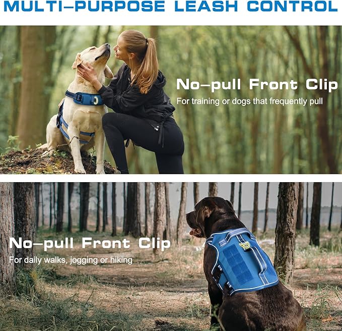Small Dog Harness, Heavy Duty Tactical No Pull Dog Harness, No Choke, Easy On and Off Pet Vest with Molle System, Adjustable Reflective Dog Vest with Breathable Padded for Walking Hiking Training