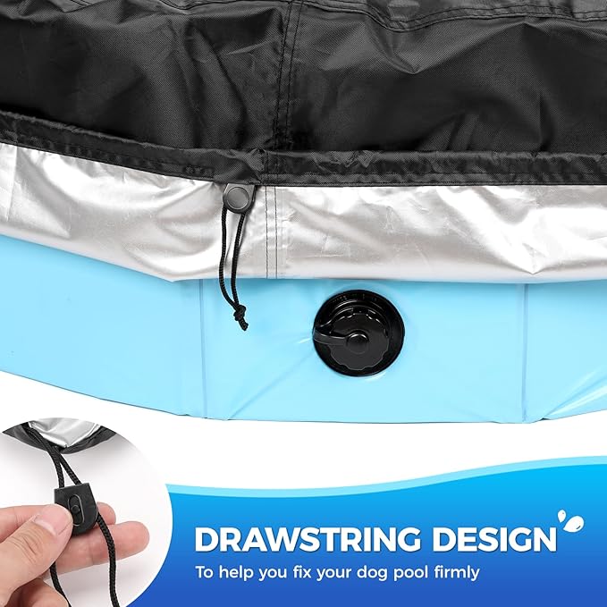 39.5 inch Foldable Dog Pet Bath Pool Cover, Portable Round Collapsible Pool Cover with Oxford Cloth Material and Drawstring Design for Dog Pet Pool, Waterproof and Dustproof (Black)