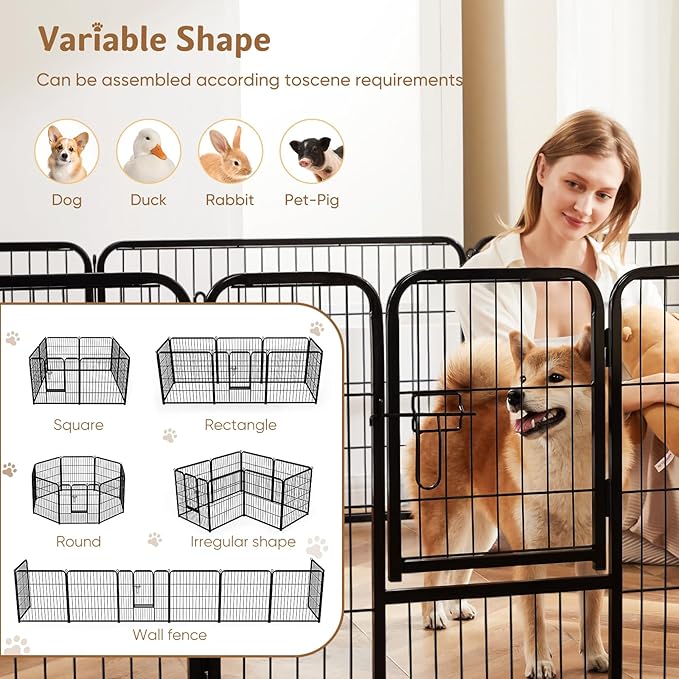 DUMOS Dog Playpen Indoor, Metal 40 Inch 8 Panels Foldable Pet Fence with Door, Outdoor Small Medium Large Dog Puppy Portable Exercise Play Pen for RV Camping, Trips, Play Yard