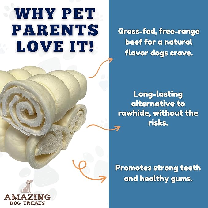 Amazing Dog Treats - Beef Cheek Rolls (6 Inch Regular - 8 Pcs) - No Hide - Safe Rawhide Alternative Dog Chew - Great for Power Chewers - Long Lasting Dog Chew - No Splinters - Retriever Rolls For Dogs