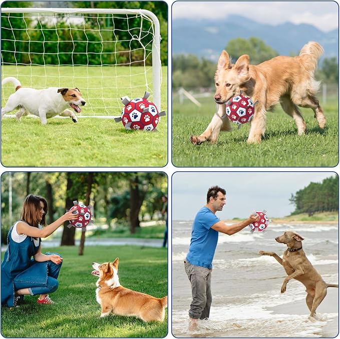 Diman Dog Balls, Dog Soccer Ball with Straps for Indoor Outdoor Play, Pet Toys Balls for Small Medium Dogs, Dog Birthday Gift, Interactive Dogs Toy for Tug of War (6 inch)