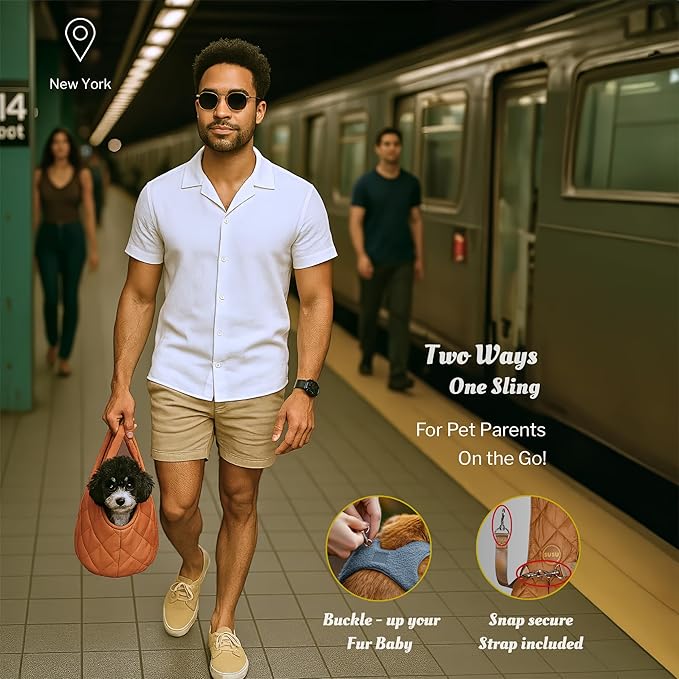 Small Dog Carrier Sling – Copper Brown Hands‑Free 2‑in‑1 Cross‑Body & Handheld Pet Sling for Small Dogs up to 10 lbs, Parachute‑Grade Rip‑Stop Nylon, Padded Strap & Safety Tether